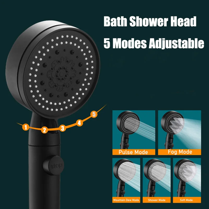 MIJIA 5 Modes Adjustable Black Bath Shower Head High Pressure Water Saving Shower Stop Water Shower head Bathroom Tool 2