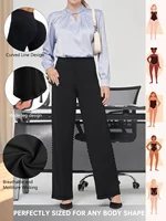 High Waist Booty Lifting Wideleg Women Casual Work Pants Comfortable Stretchy Fabric Elegant Commuter Style Wide Leg Trousers - Image 4