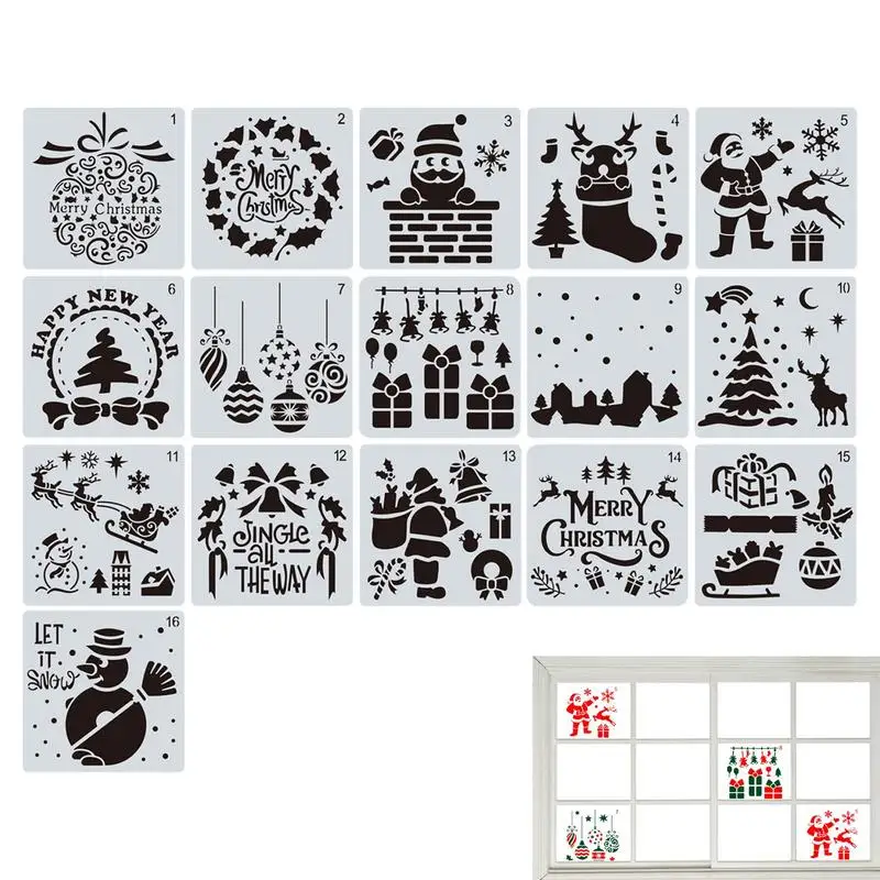 

16pcs Reusable DIY Craft Christmas Stencils For Walls Home Painting Scrapbooking Stamp Album Decor Paper Card Template Craft