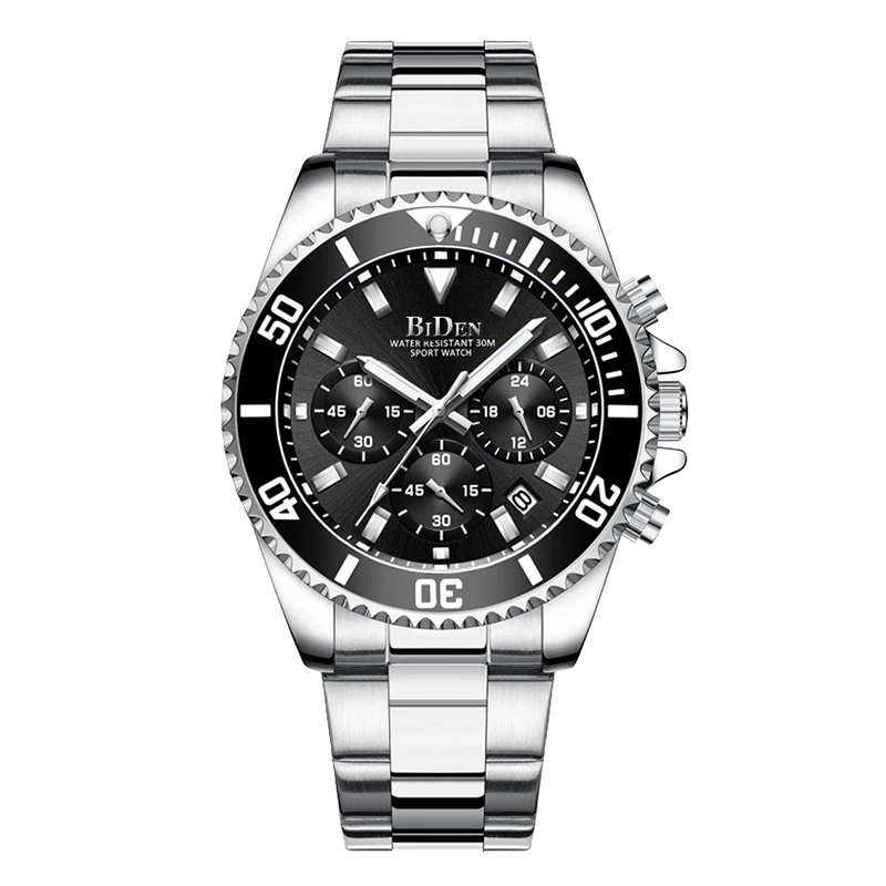 BIDEN Mens Chronograph Stainless Steel Strap Waterproof Date Quartz Watch, Business Casual Wrist Watches 2