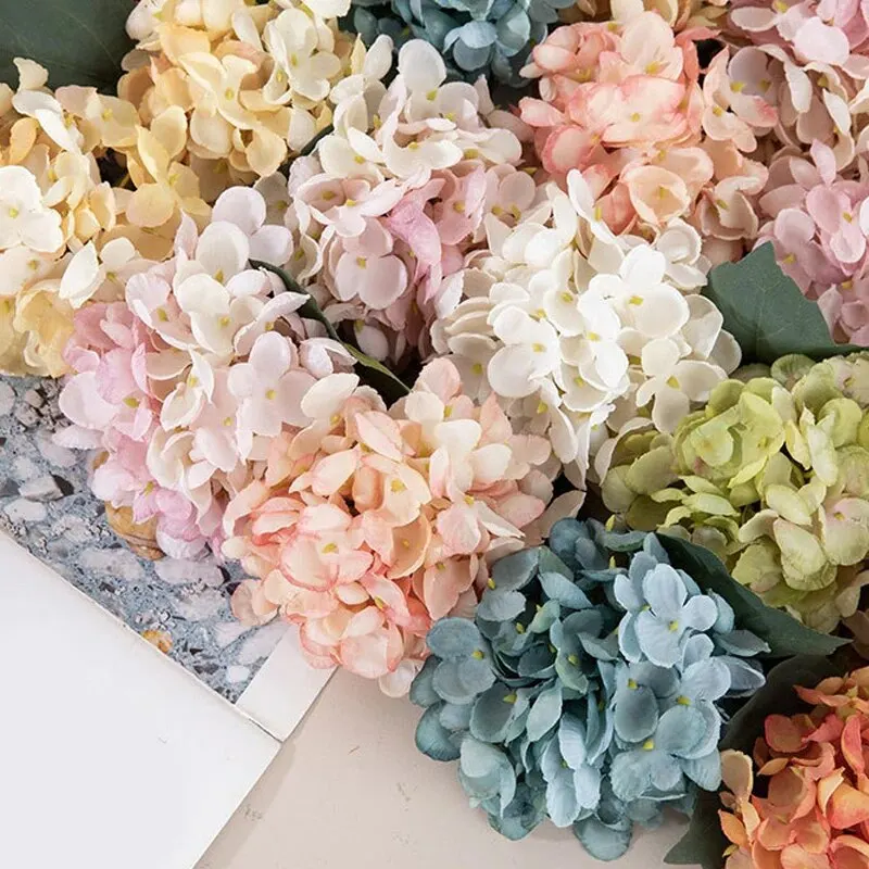 빈티지 인공 실크 수국 꽃 부케, 수국 줄기, 홈 웨딩 파티 테이블 코어 장식, 웨딩 로드 Gui 