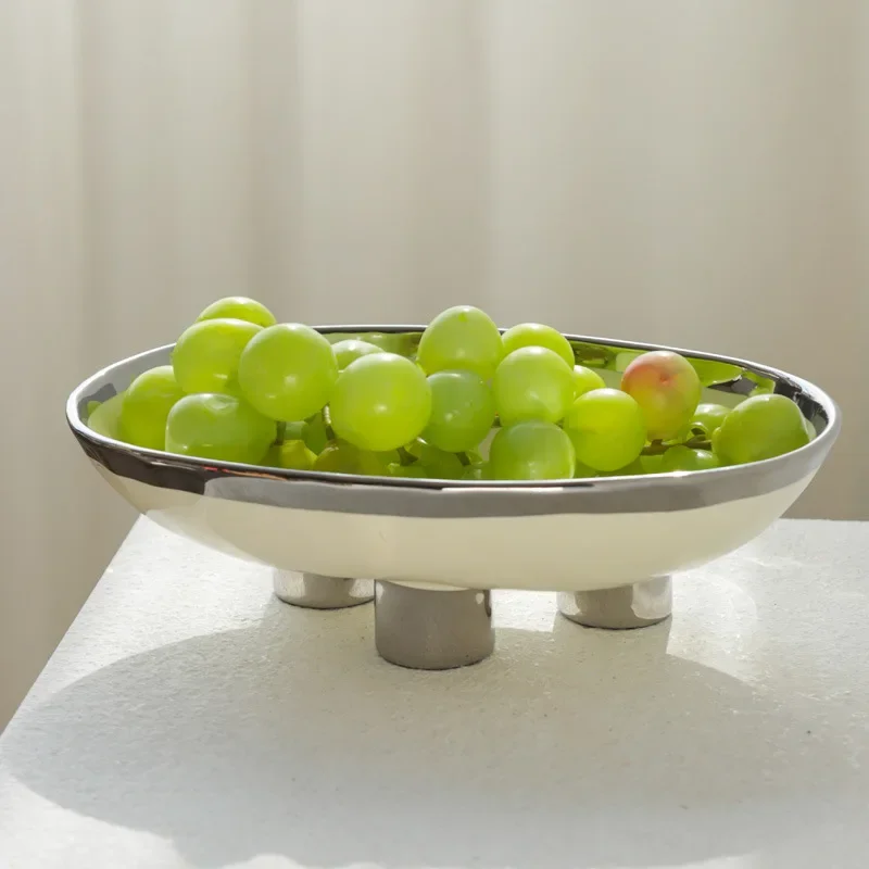 Modern Minimalist Creative Hand Crafted Ceramic Three High Legged Fruit Tray for Home Living Room Tabletop Fruit Candy Tray 4