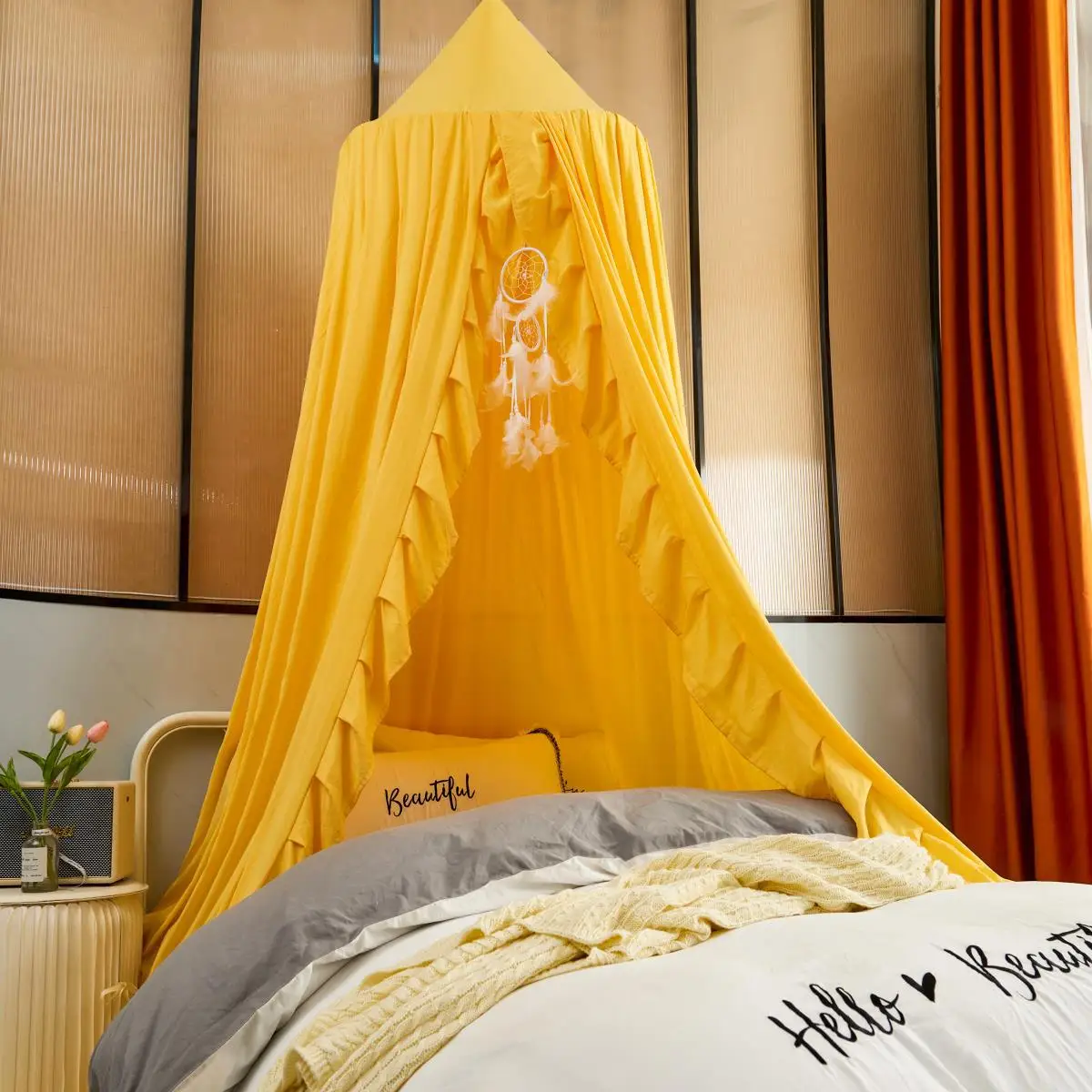 Baldacchino Per Letto Bambini - Tenda Zanzariera Cupola Rotonda - Verde Lago - 250 Cm Altezza - Foto 5