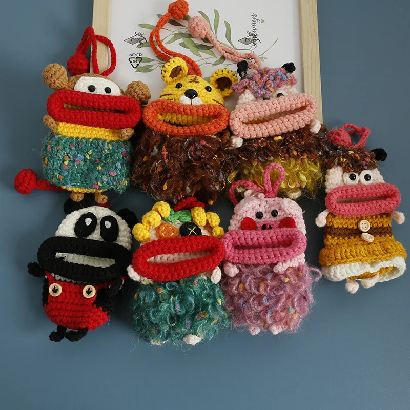 Funny Crochet Keychains Knitting Cute Sausage Mouth Doll Key