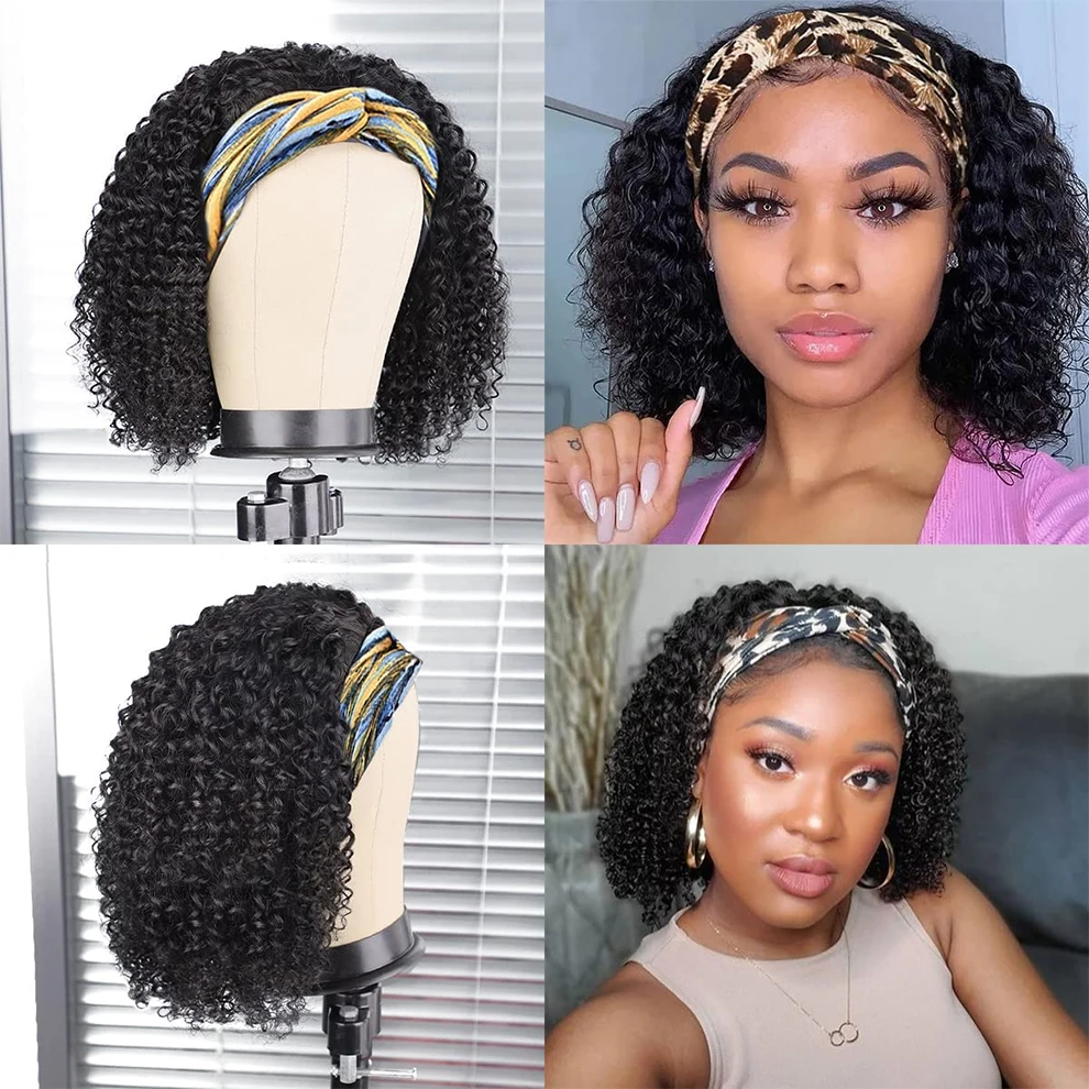Parrucche con Fascia in Capelli Veri per Donne Nere, Parrucca Bob Corta Ricci Pronta da Indossare Senza Colla, Senza Frontale in Pizzo, Capelli Vergini Brasiliani - immagine 2