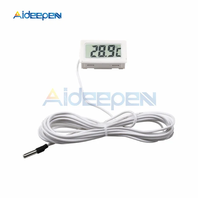 Mini Thermometer Temperature Display Digital with Probe 1m - 5M Black Cable, 5 Meters