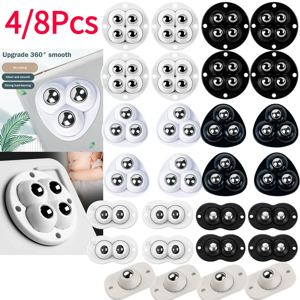 Self Adhesive Rollers Furniture Casters Self Adhesive Wheels Sticky Pulley Wheels Furniture Casters Wheels 4/8Pcs Self-Adhesive Universal Pulley Rotating Wheels Mini Swivel Casters Wheel for Furniture Storage Box Roller Skate Cabinet