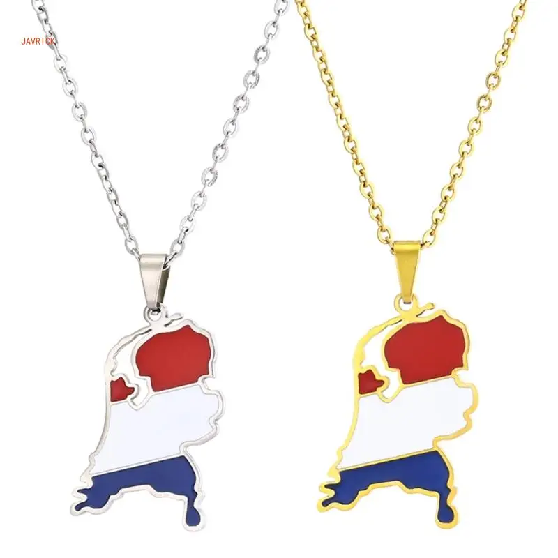 

N1HE винтажное ожерелье с картой Нидерландов, простое ожерелье с символом флага, ювелирное изделие из нержавеющей стали, с в