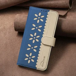 Elegant Floral Flip Leather Wallet Case with RFID Blocking and Card Slot Holder - Stand and Lace Detail Design - iPhone 15 (Blue)