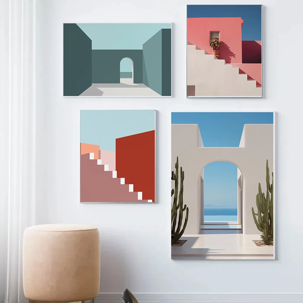 Mediterranean Architecture Canvas Art – Minimalist Modern Wall Décor