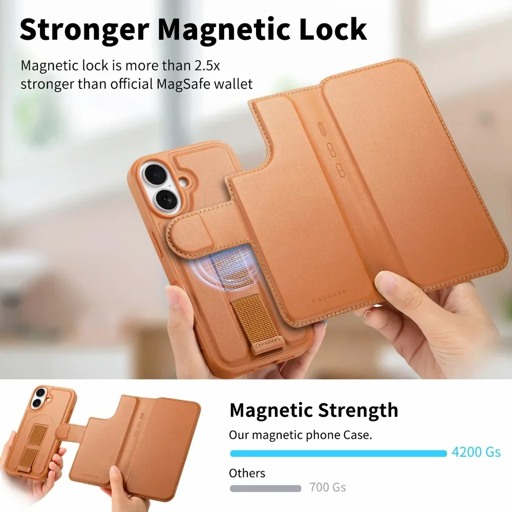 Detachable Magnetic Wallet with Card Holder and Flip Leather Protective Cover