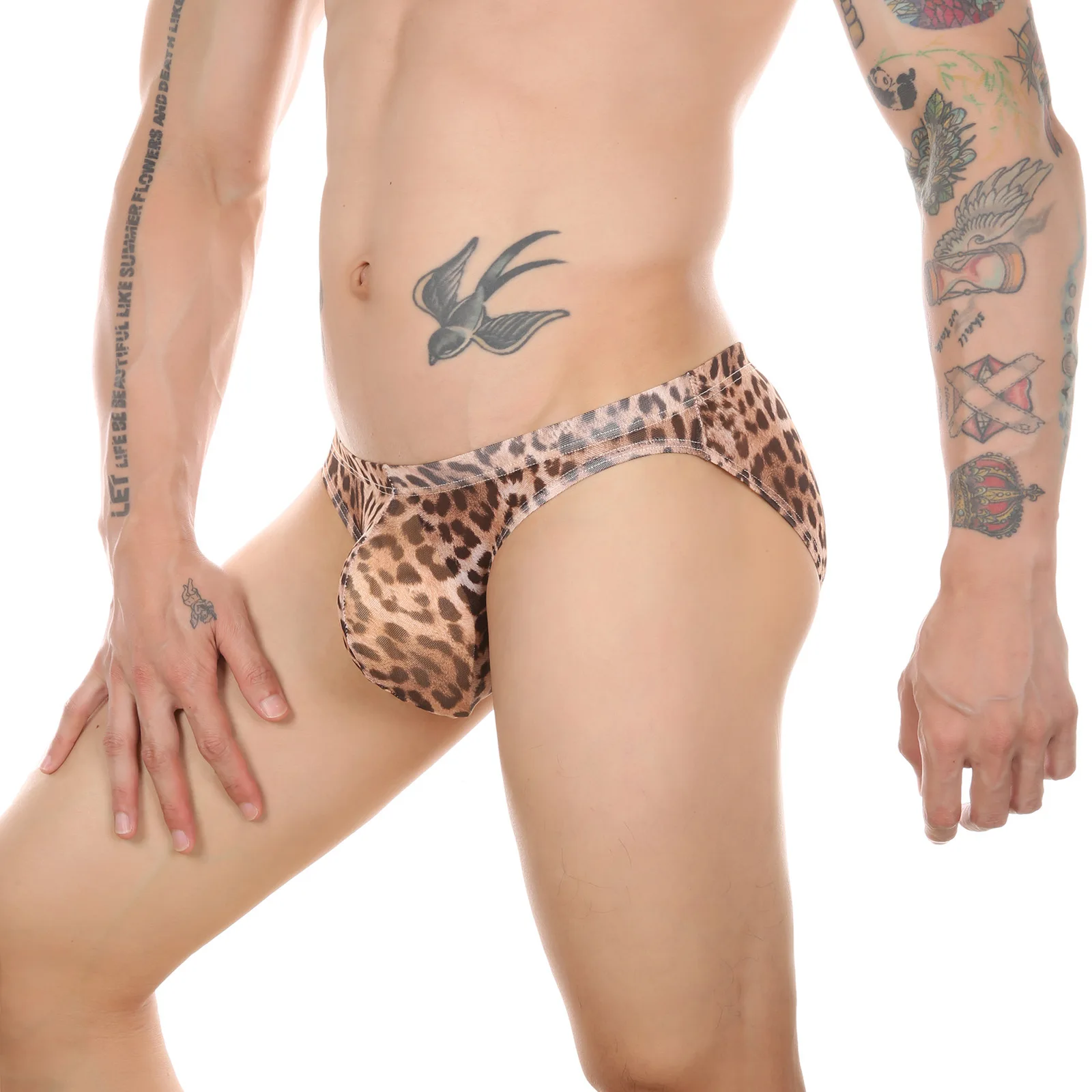 

Men's Sexy Perspective Leopard Pattern Mesh Triangle Pants with European and American Style Fun Underpants briefs