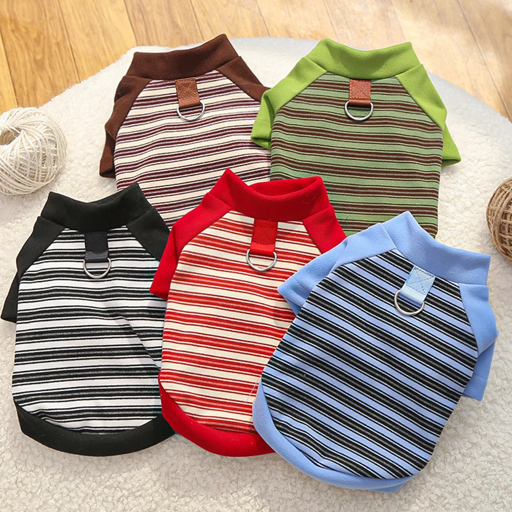 New Cute Striped Dog Bottoming Shirt Autumn Soft Dog Clothes Warm Puppy Pullovers Pet Cat Shirt Chihuahua Bichon Dog Costume