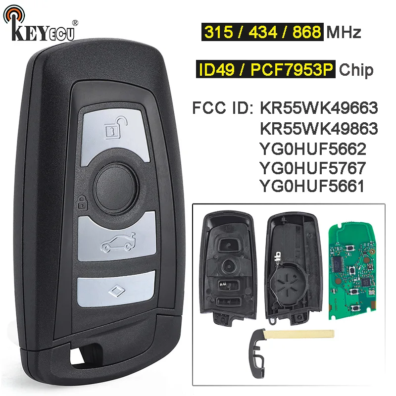 

KEYECU 315/434/868MHz PCF7953 Chip CAS4+/FEM 4 Button Keyless-Go Smart Remote Key Fob for BMW 1 2 3 4 5 6 3 4 5 6 7 Series X3 M2