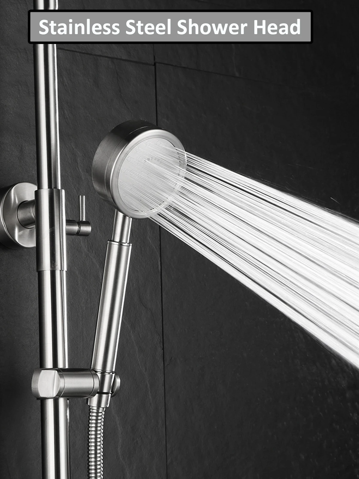 Black Silver 304 Stainless Steel Shower Head High Pressure Handheld Sprayer Fall Resistant Showerhead Bathroom Accessories