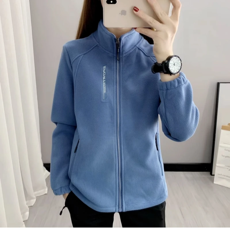 Winter Women Sweatshirt Coat Casual Loose Zip Up Cardigan Long Sleeve Sweatershirt Reversible Polar Fleece Stand Collar Coat 2