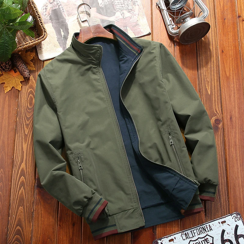Spring Autumn Mens Bomber Jackets Fashion Men Stand Collar Reversible Coats Leisure Men Windbreaker Trend Jackets Clothing 3