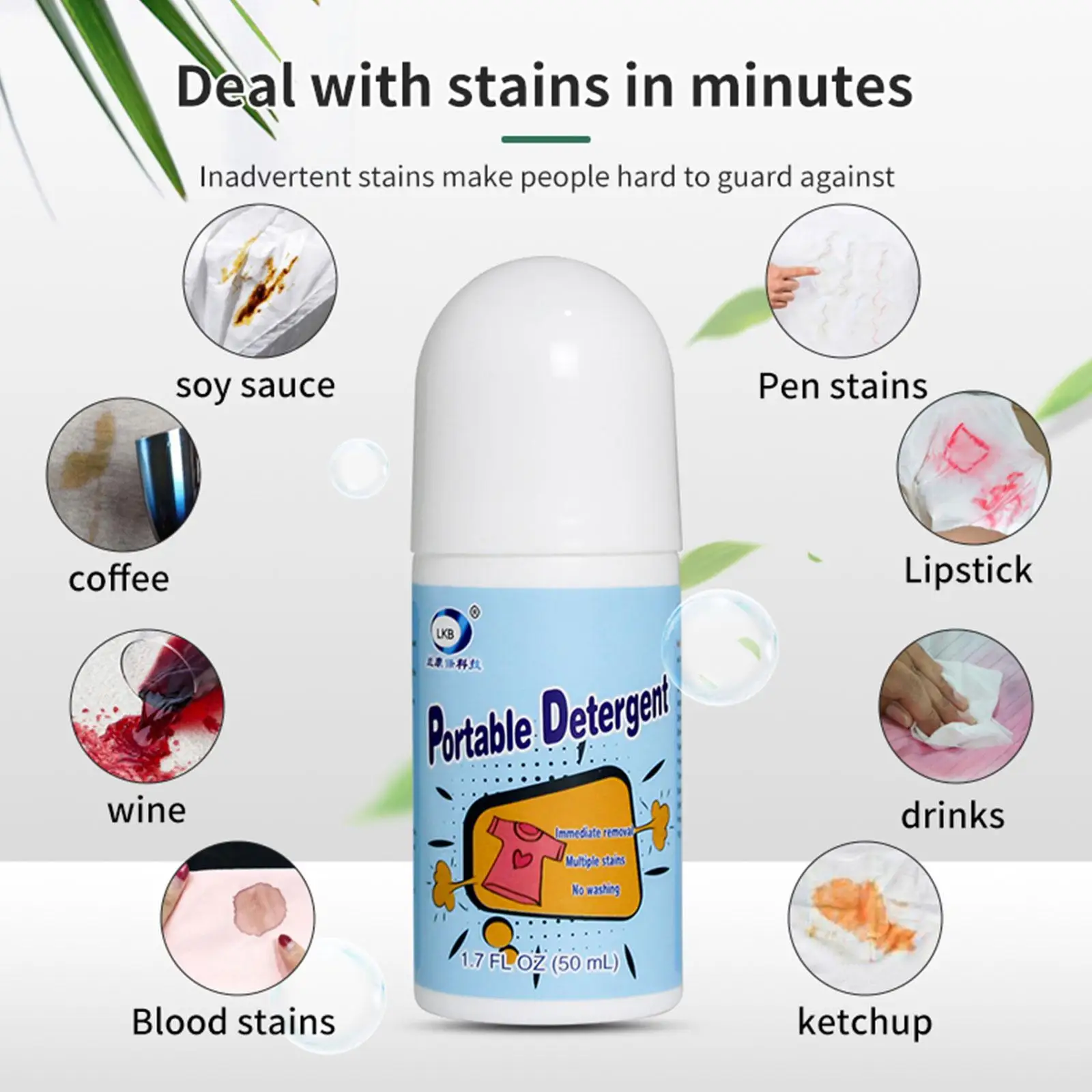 Stain Remover 50ml Clothing Stain Removers Decontamination Ball Cleaner No-wash Bead Detergent Magic Coffee Oil Roll M7h0