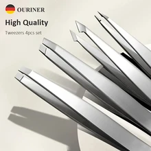 Ouriner 눈썹 족집게 세트 4 Pcs 스테인레스 스틸 눈썹 집게 전문 미용 도구 세트 안쪽으로 성장하는 얼굴 털
