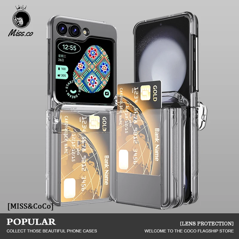 

For Samsung Galaxy Z Flip 6 Card Insertion Phone Case For Samsung Z Flip 5 4 Flip3 Shell Fall prevention Insert Card Phone Cover