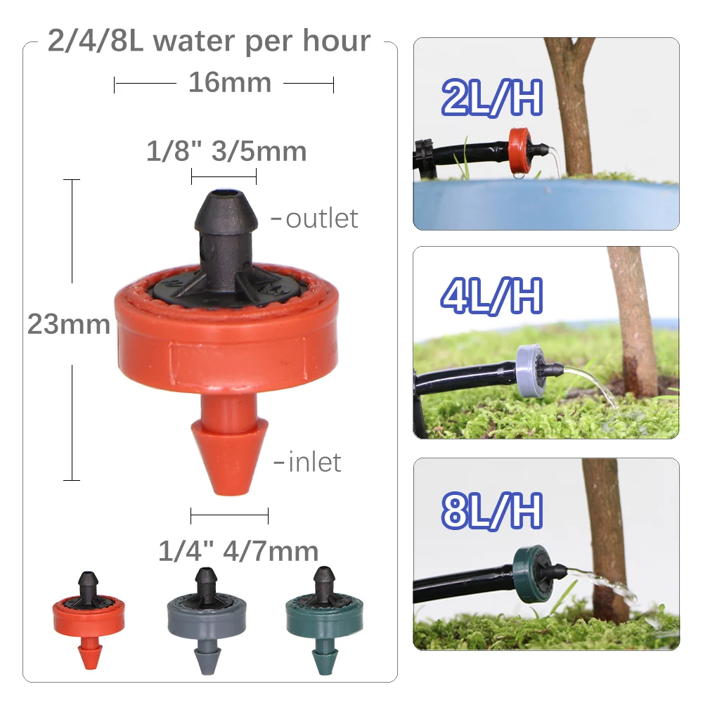 2L 4L 8L/H Pressure Compensation Dripper 4/7mm Hose Puncher Agricultural Garden Lawn Irrigation System Steady Flow 50/100PCS drip irrigation dripper