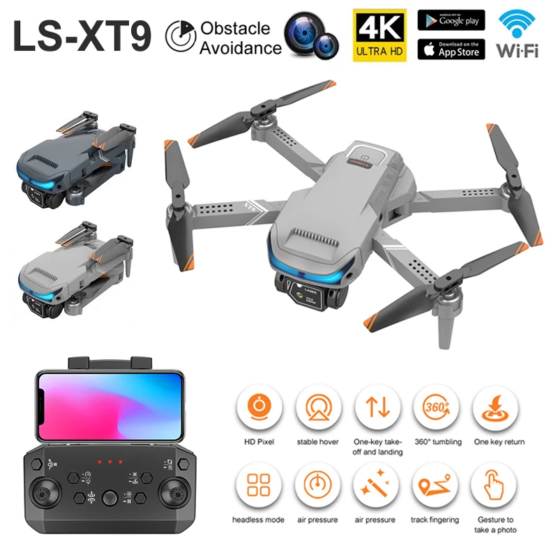 

2022 New XT9 Mini Drone 4K Double Camera HD WIFI FPV Obstacle Avoidance Drone Optical Flow Four-axis Aircraft RC Helicopter Toys