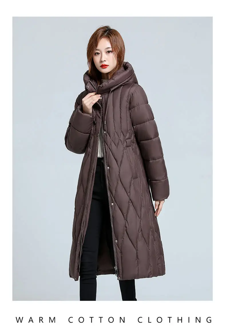 New Oversized Women's Down Cotton Coat Winter Cold Warm Padded Jacket Long Female Casual Hooded Parker Cotton Clothes Black 7XL
