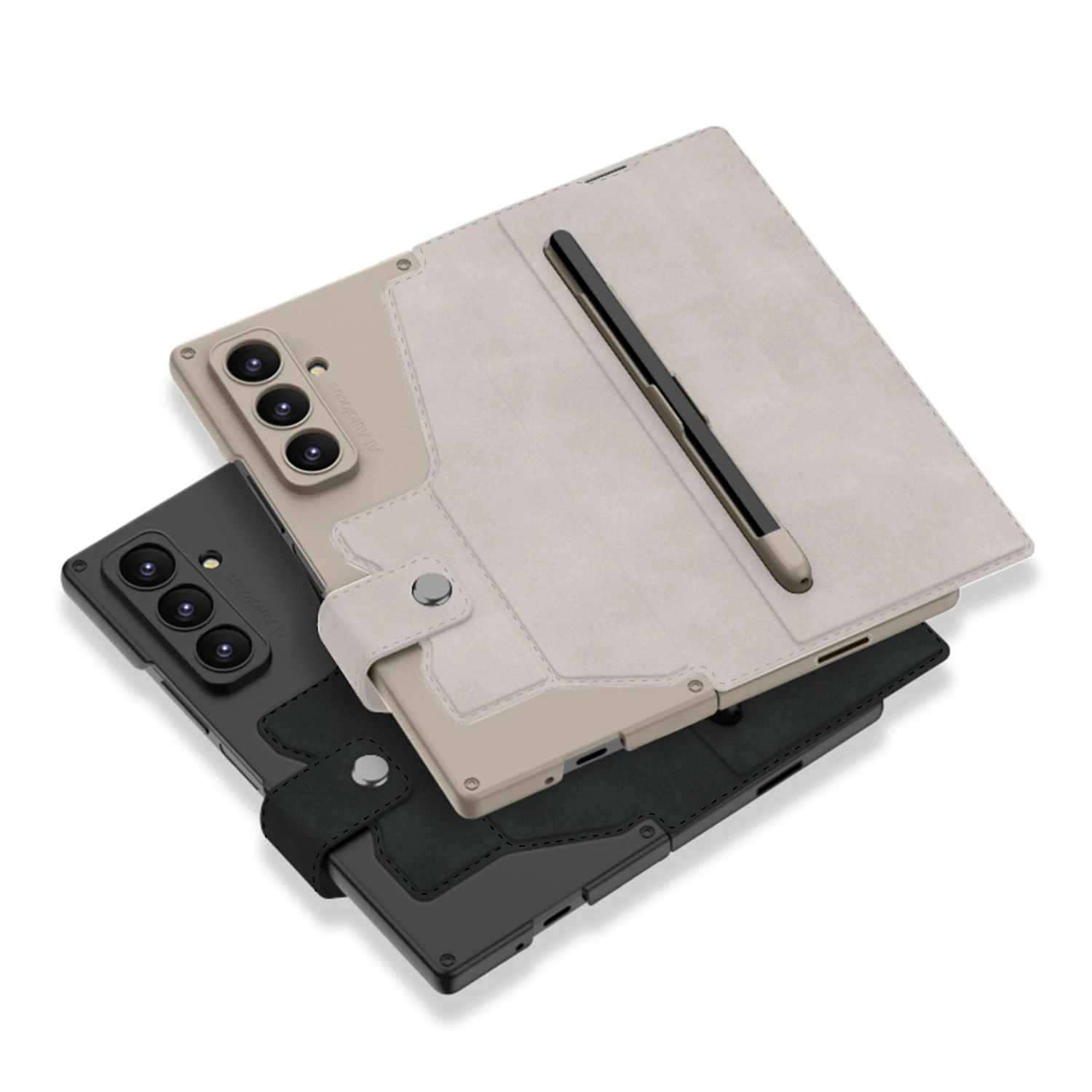 Frosted Leather Fold Stand Case with Stylus Holder & Screen Glass Cover