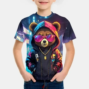 2025 Kids Clothes 3D Print Cute Cartoon Bear Short Sleeves Graphic T Shirts Outdoor Comforts Casual Tops T-Shirts for Children 1