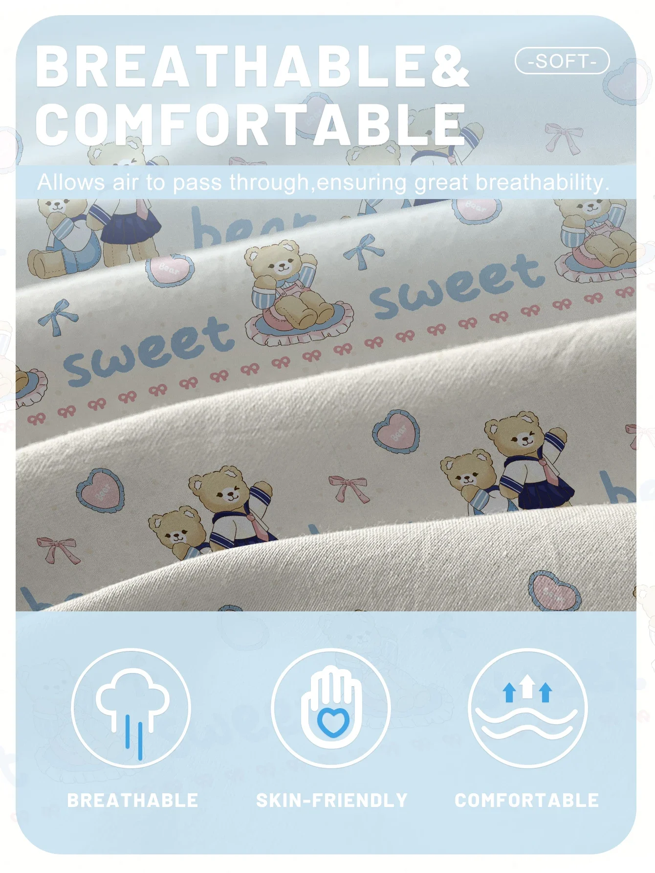 1 Cartoon Cute animal bear printed matte Fitted Sheet, bedroom printed bed cover, bedding (excluding pillowcases) 5