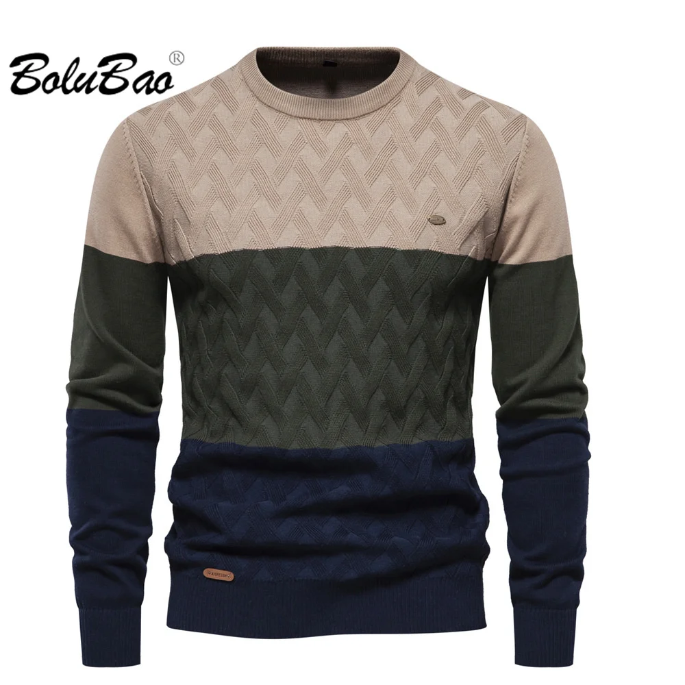

BOLUBAO 2023 Outdoor Casual Sweater For Men Pure Cotton Color Matching Warm Pullover High Quality Design Casual Sweater For Men