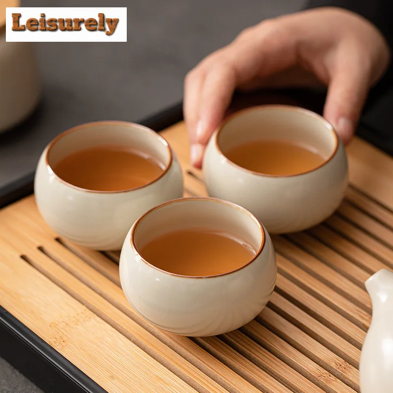 2pc/lot Cream Ru Kiln Porcelain Teacup Japanese Tea Bowl Teacup Fragrance Cup Jianzhan Master Cups Tea Items Accessories 90ml