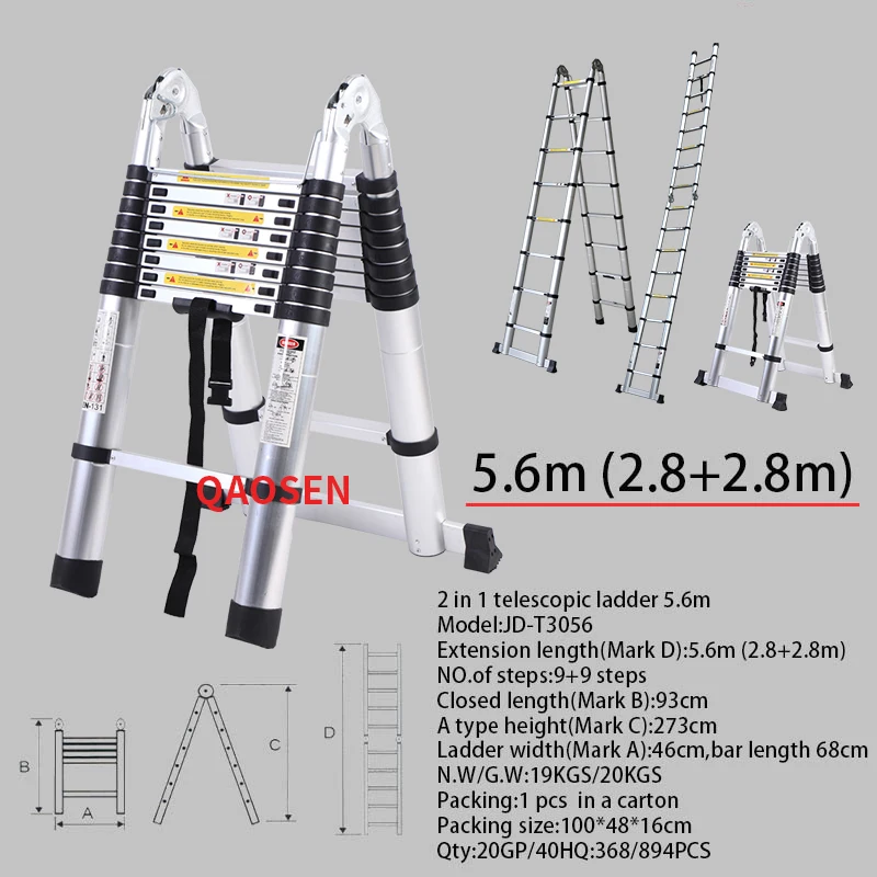 Echelle télescopique en aluminium Vorel 3,8M 13ST 