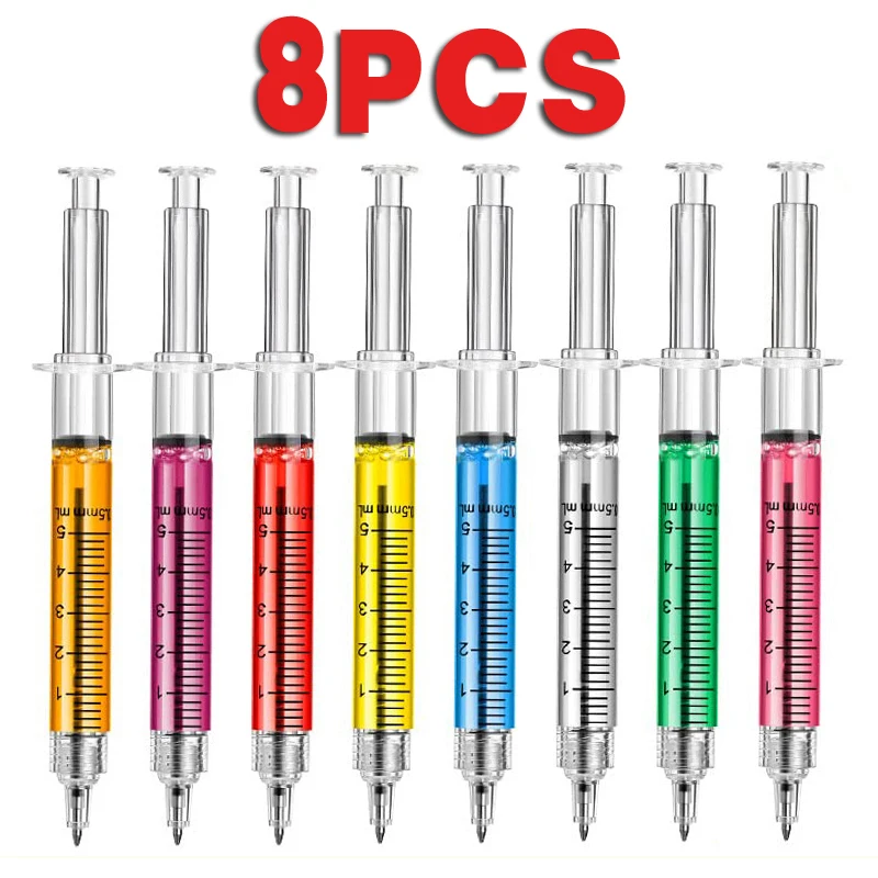 

8PCS Syringe Pens Retractable Fun Nurse Pens Novelty Multi Colors Medical Ballpoint Pens Gifts for Nurses Nursing Student