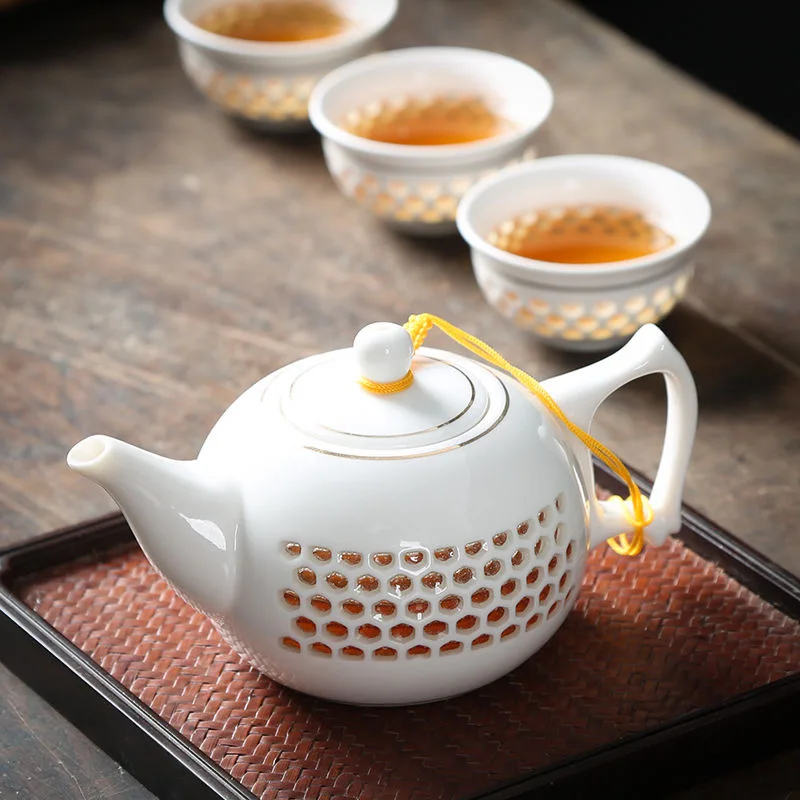 Hollow Honeycomb Kung Fu Tea Set 11PCS Blue and White Porcelain Drinkware Ceramic Glass Teacup Teapot Gaiwan Strainer Fair Cup