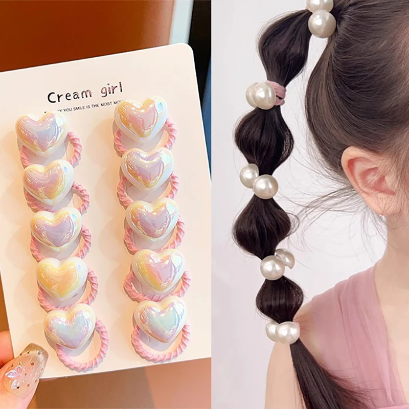 10개 세트 귀여운 아기 소녀 머리끈 만화 하트 별 모양 머리끈 유아용 탄성 고무줄 어린이 머리끈 헤어 액세서리