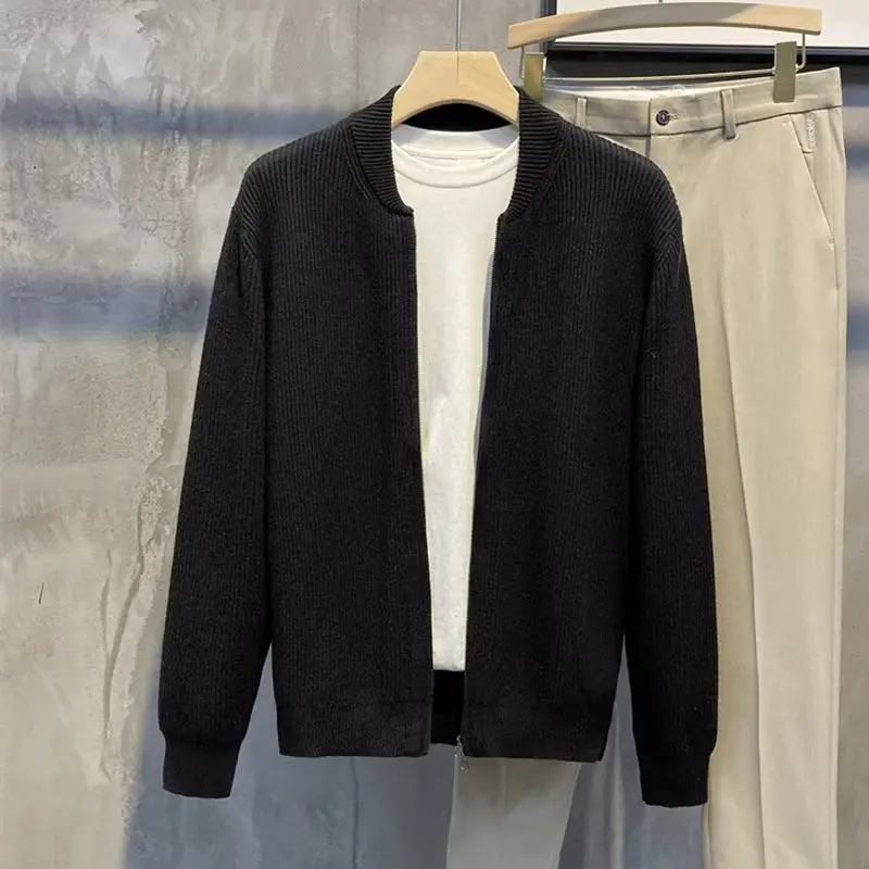 Fashion Mens Autumn Winter New Zip Up Cardigan Knitted Sweater Y2K Style Vintage Slouchy Sweater Jackets Hooded Sweaters For Men 2