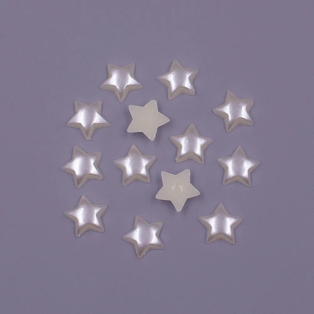 10MM 100pcs 별 모양 느슨한 구슬 ABS 모조 진주 플랫 백 비즈 DIY 쥬얼리 의류 전화 공예 스크랩북 장식