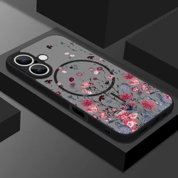 Colorful Floral Print Translucent Matte Phone Case with MagSafe Compatibility for iPhone 15 (A095 Black)
