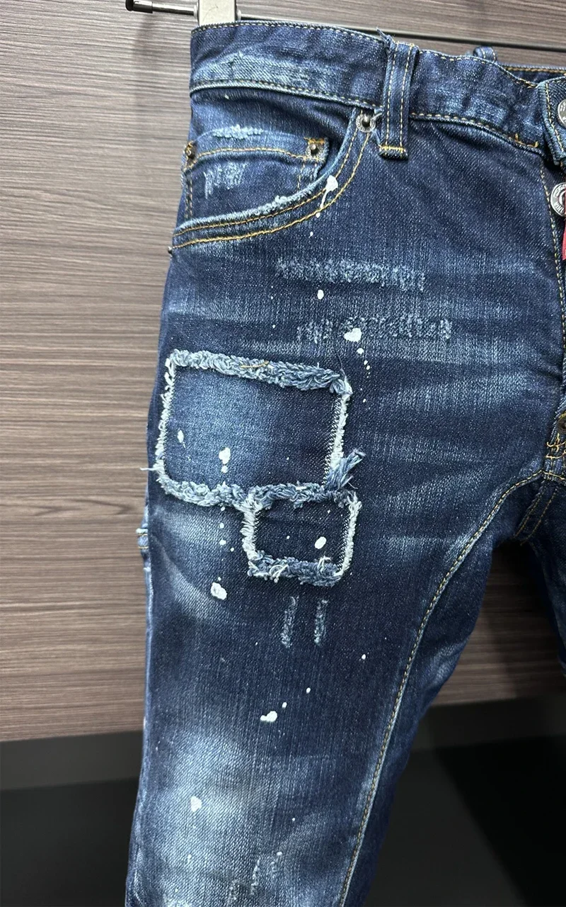 fashion BRAND Punk Style DSQ Men Jeans Biker Pants Badge Moto Patchy Design husband Denim Trousers button D2 jeans pant A612 3