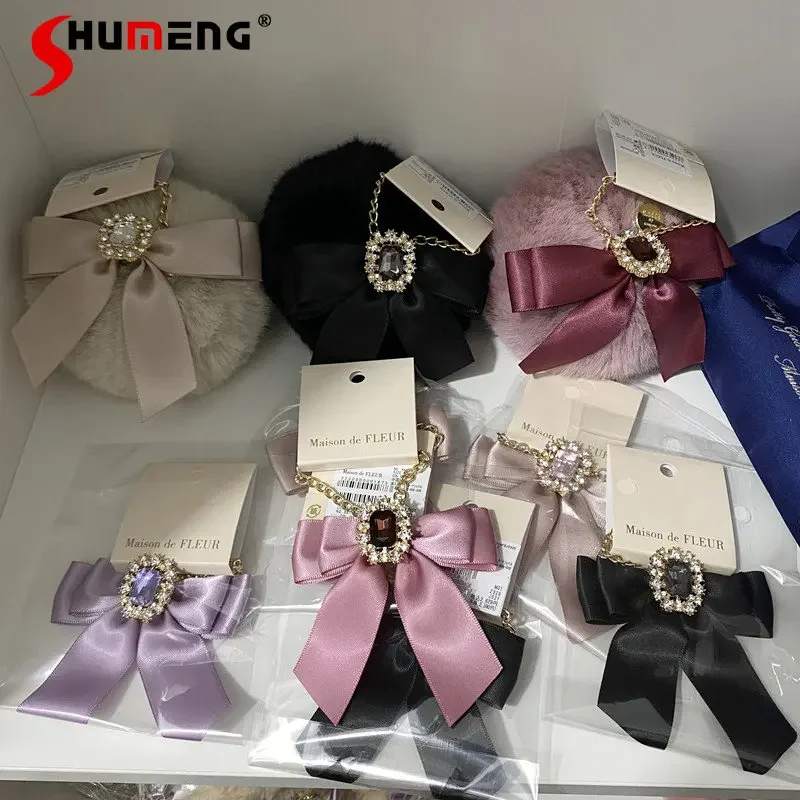 Japanese Style Women Cute Key Chain Ring Bag Accessories Rhinestone Bow Metal Bowknot Diamond Phone Pendant Ornament 2 pcs retractable keychain rhinestone badge reel surface zinc alloy office id cards clip buckle nurse ring accessories for desk