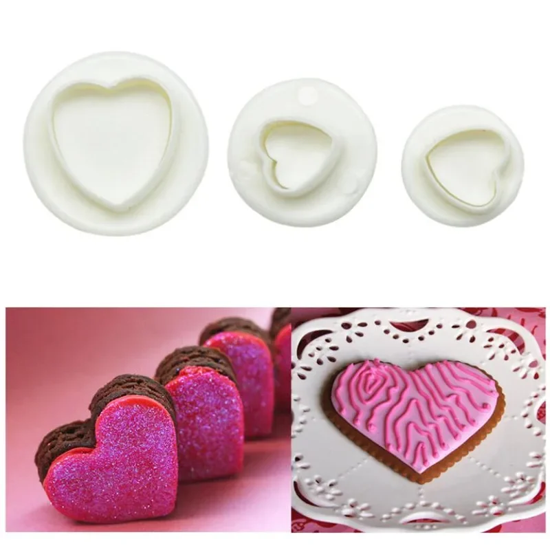 3Pcs/Set Heart Cake Decorating Tools Cake Plunger Cookie Cutter Diy Mold Kitchen Accessories Cookie Stamp Baking Accessories