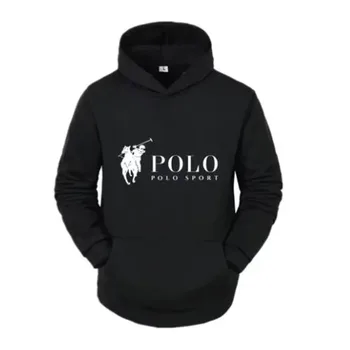Polo Sport Classic Felpa con cappuccio nera Felpa sportiva casual da uomo in puro cotone Felpa con cappuccio stampata con logo cavallo alla moda
