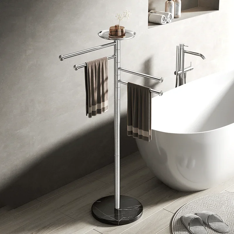 Bathroom rotating towel rack integrated high-end bathroom marble floor bath towel rack stainless steel