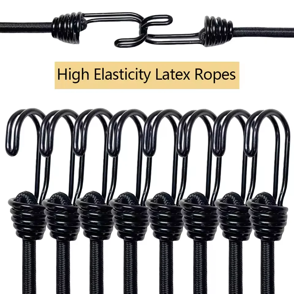 10Pcs Latex Elastic Bungee Cord Set 30cm 60cm 100cm Outdoor Elastic Bungee Straps Rope for Bike Tie Down Camping & Car Cords Tie
