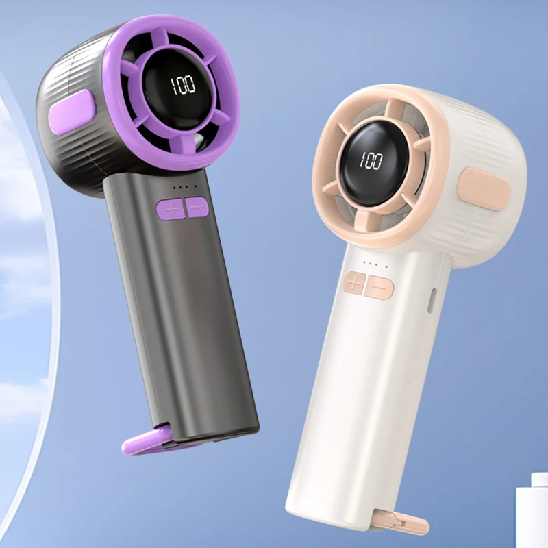USB Handheld Cooling Fan 100-Speed Adjustable Thermoelectric Ice Therapy Fan with LCD Screen Rechargeable & Carabiner Outdoor