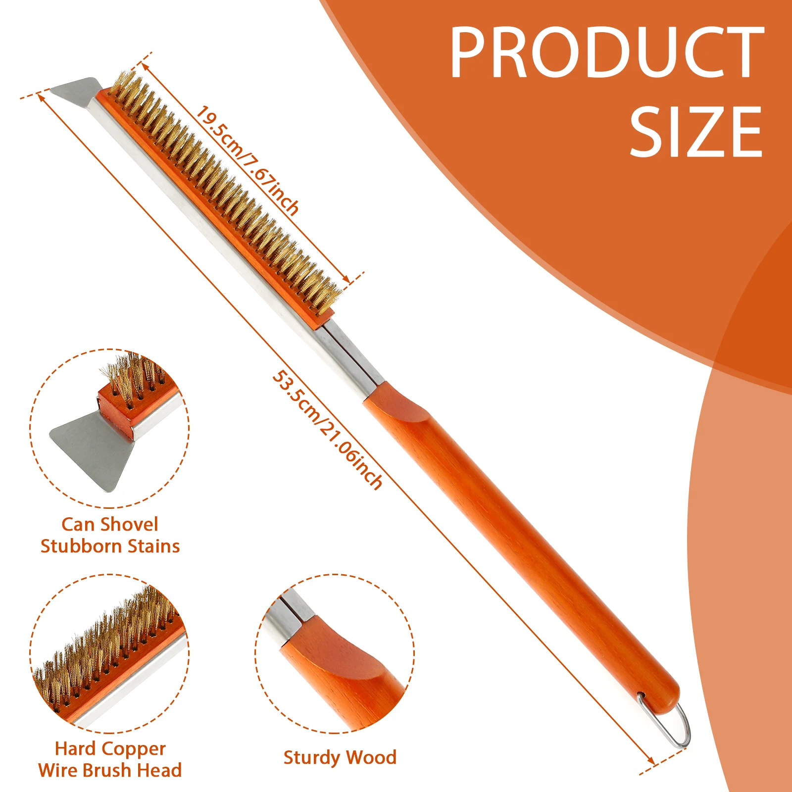 Pizza Oven Brush 21inch Pizza Stone Brush with Wooden Handle Copper Wire and Scraper Stone BBQ Grill Cleaning Tool