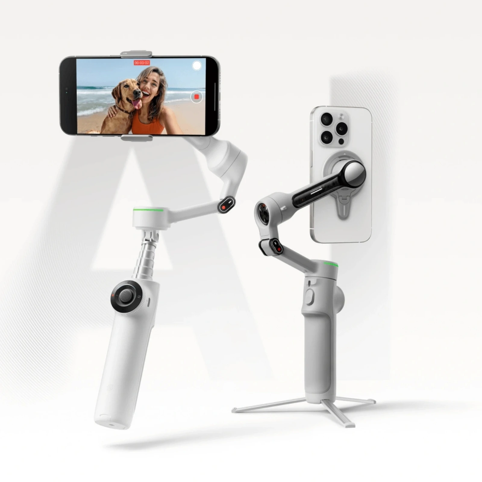Gimbal Caméra avec Suivi IA en action, stabilisant un smartphone lors d'une prise de vue en mouvement.