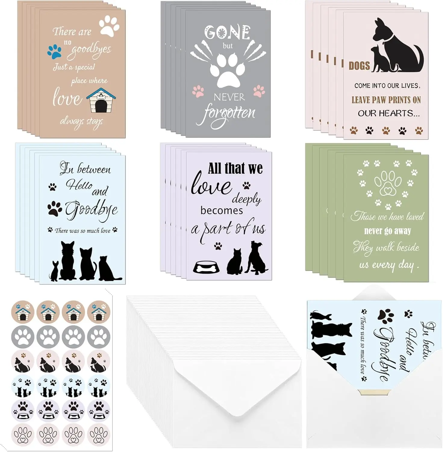 24Pack Pet Sympathy Card with Envelopes and Stickers Loss of Pet Dog Sympathy Card Set Remembrance Mourning