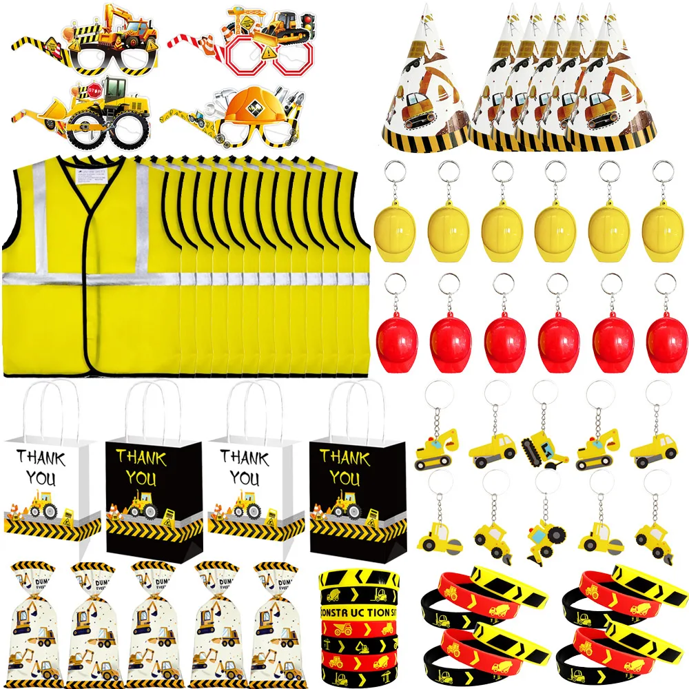 Baustellen-Geburtstagsparty-Dekorationen und -Geschenke, Baustellen-Thema Kinderweste, Schlüsselanhänger, Armband, Jungen-Geburtstagsparty-Deko